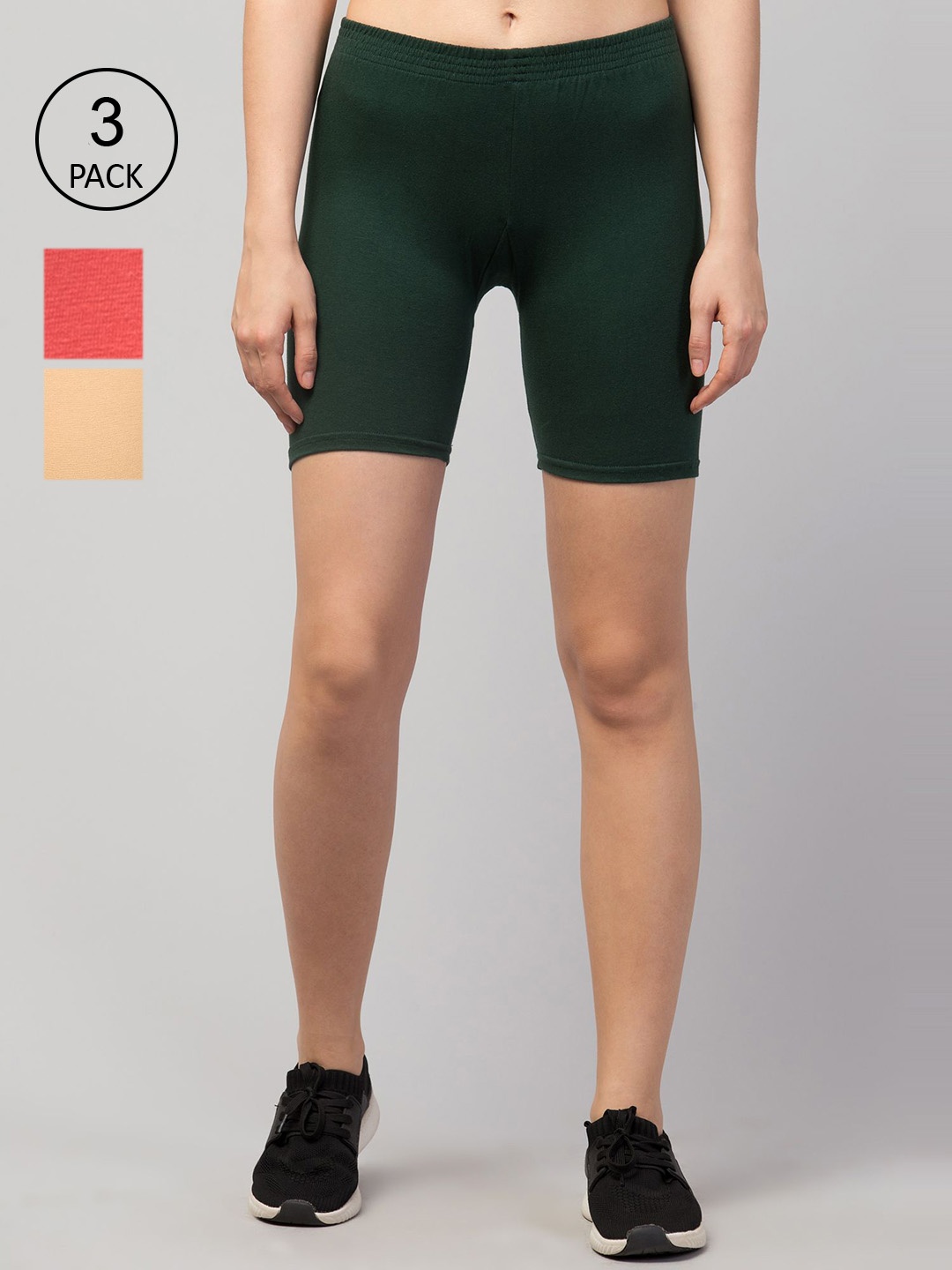 Apraa & Parma Women Pack Of 3 Slim Fit Cycling Sports Shorts, Green