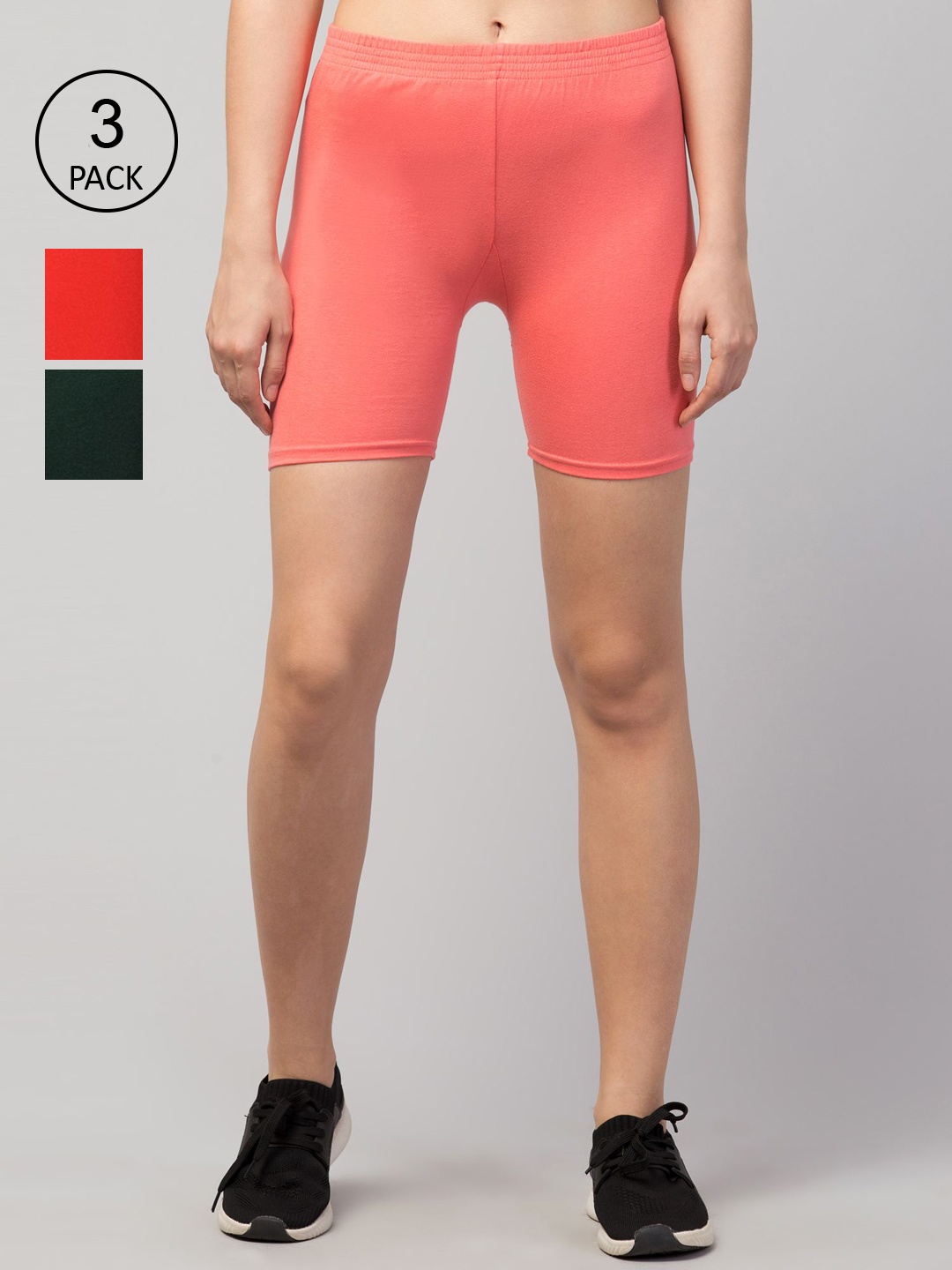 

Apraa & Parma Women Pack Of 3 Slim Fit Cycling Sports Shorts, Green