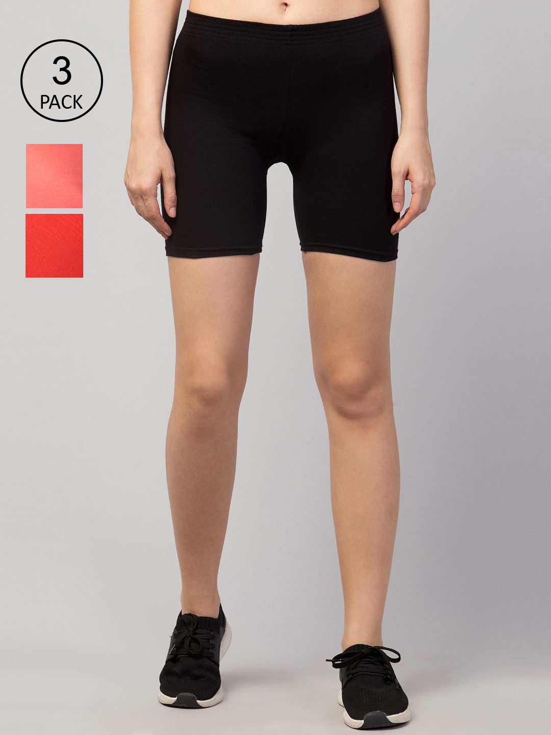 Apraa & Parma Women Pack Of 3 Slim Fit Cycling Sports Shorts, Black