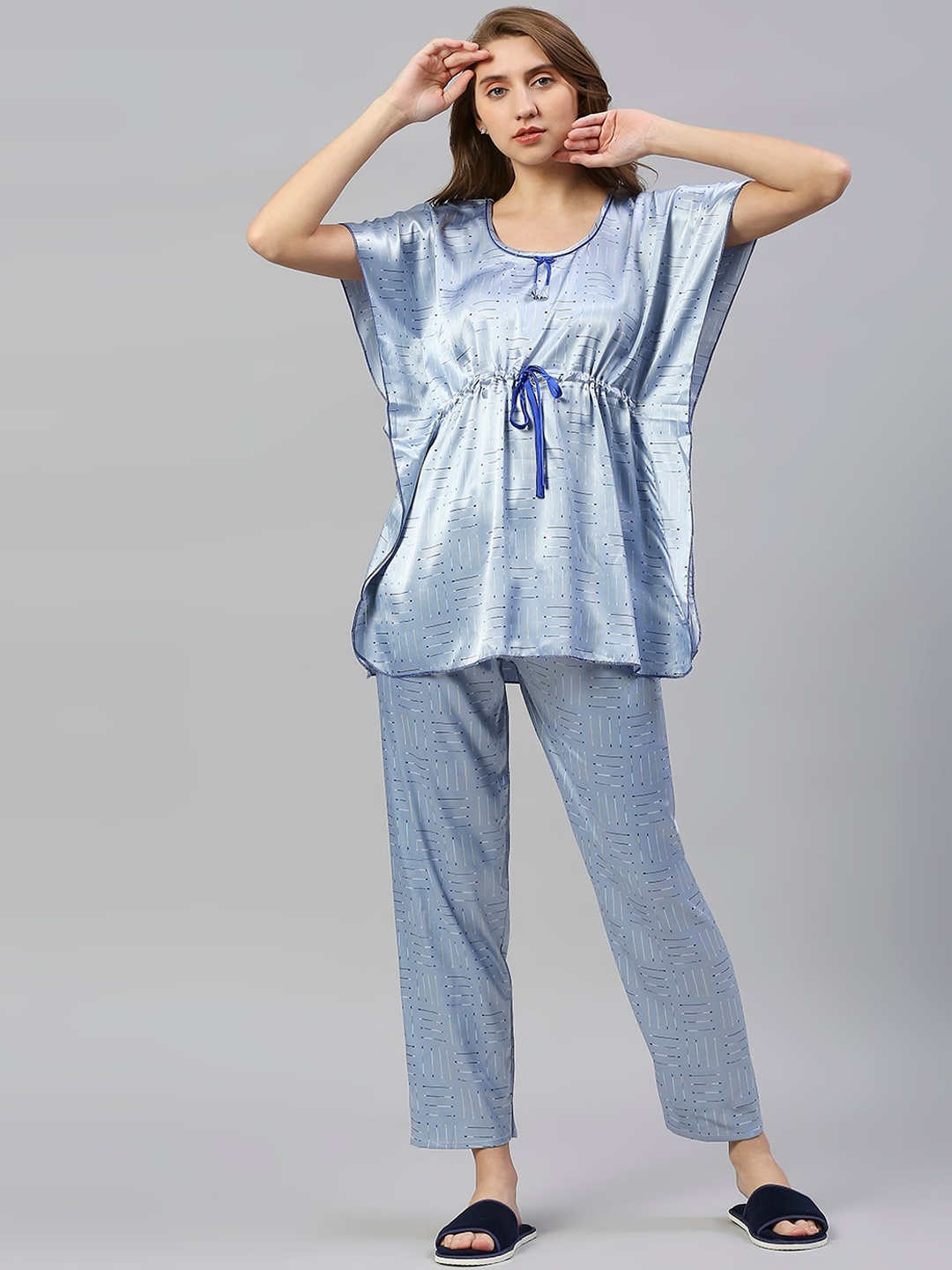 

Pretty Awesome Women Blue & Grey Printed Kaftan Night suit