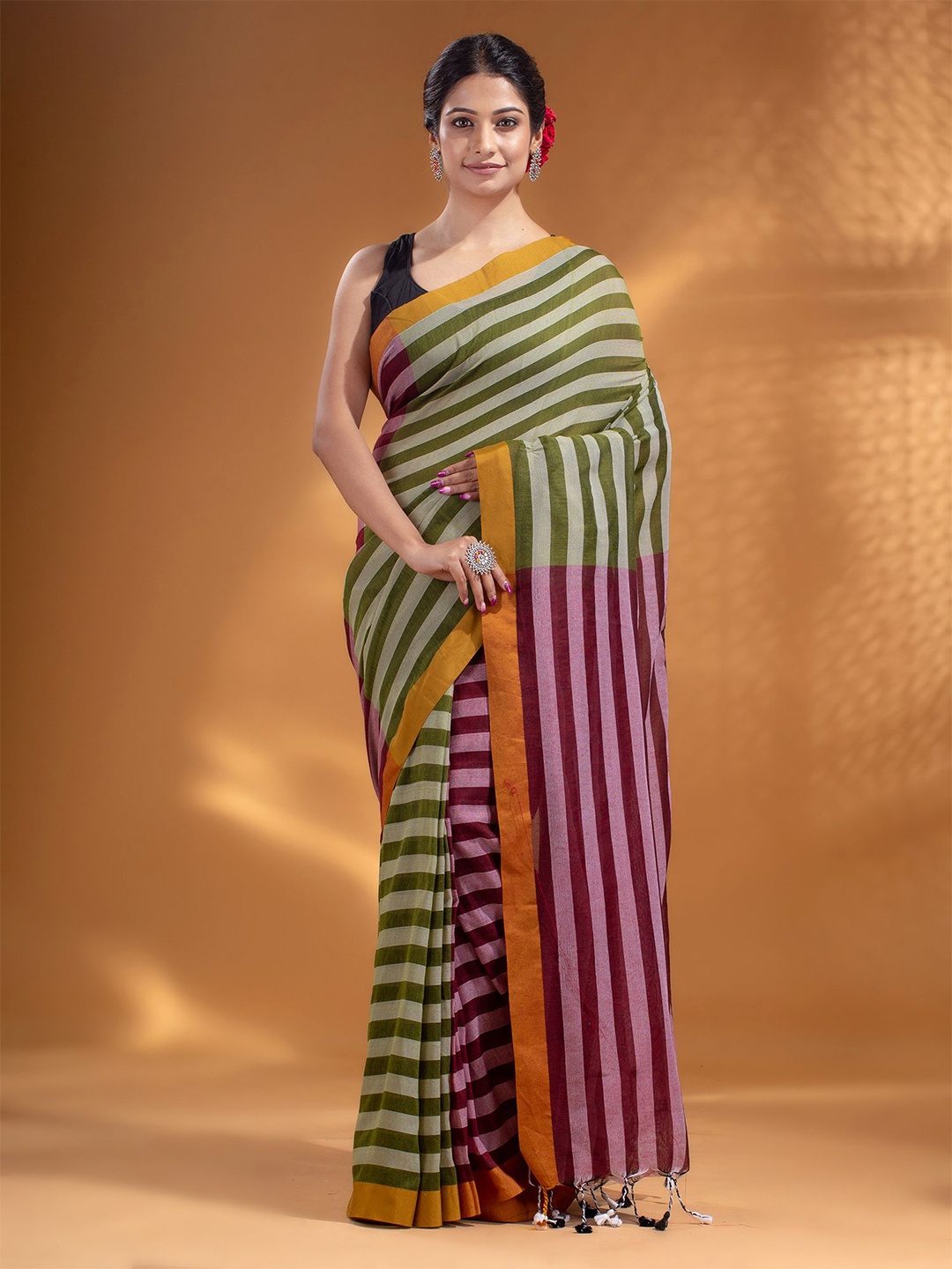 Arhi Green & Maroon Woven Design Pure Cotton Saree