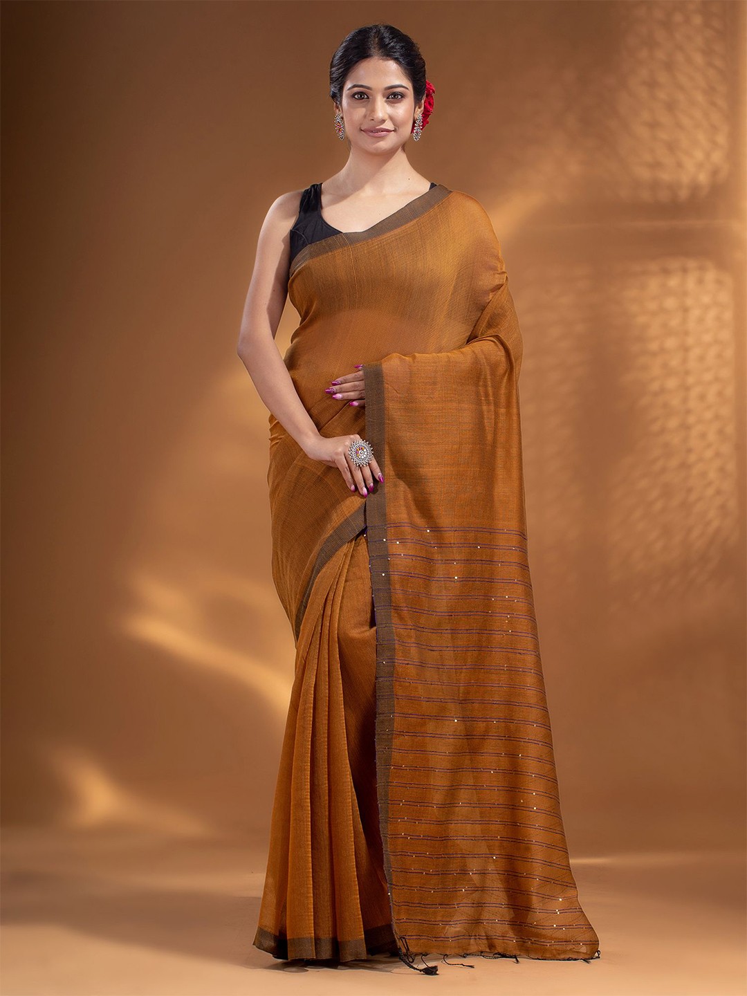 

Arhi Brown & Grey Woven Design Zari Pure Cotton Saree