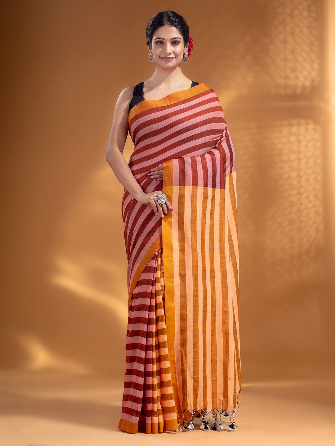 

Arhi Maroon & Yellow Striped Pure Cotton Saree