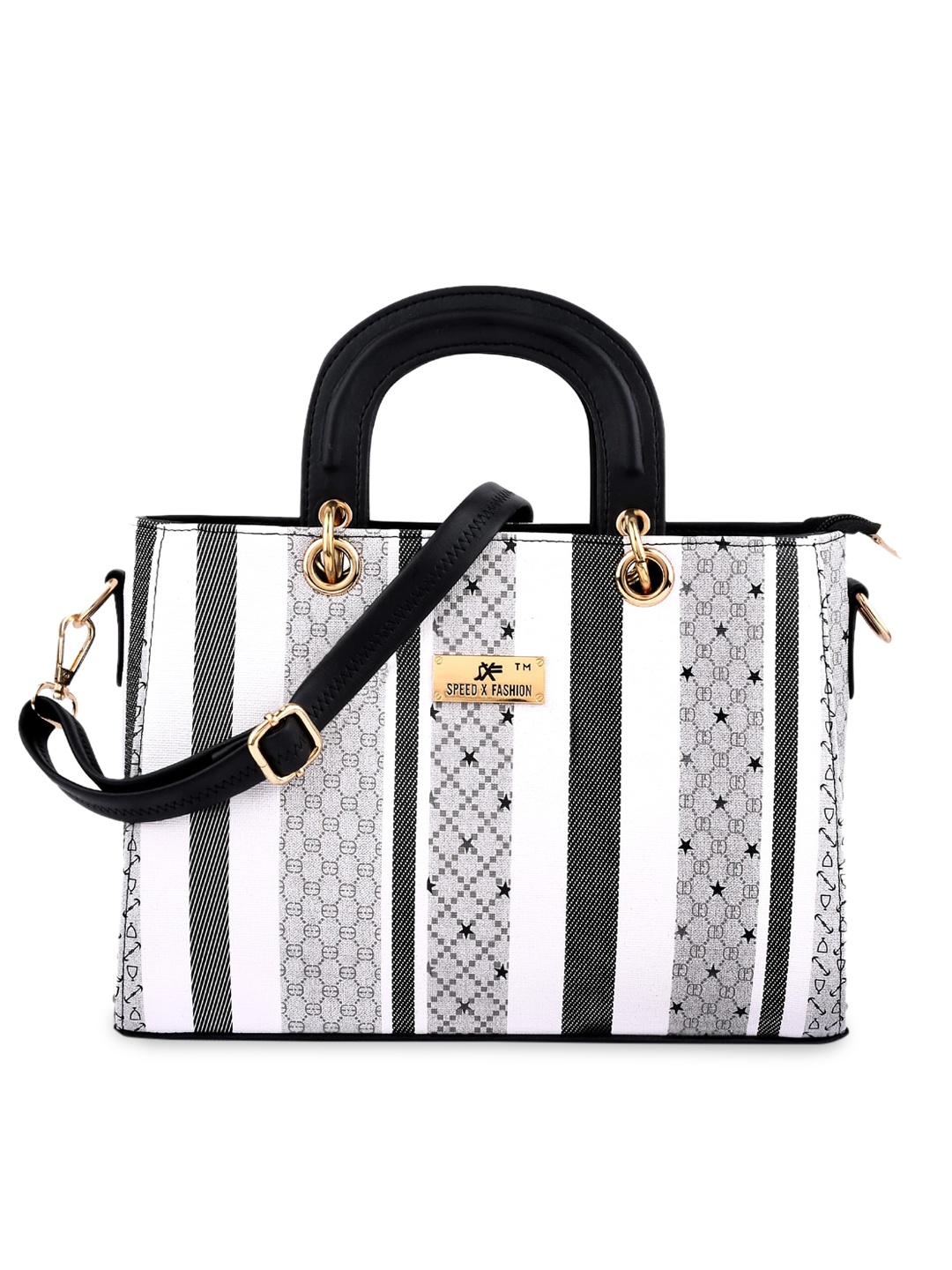 SXF SPEED X FASHION Black Colourblocked PU Structured Handheld Bag