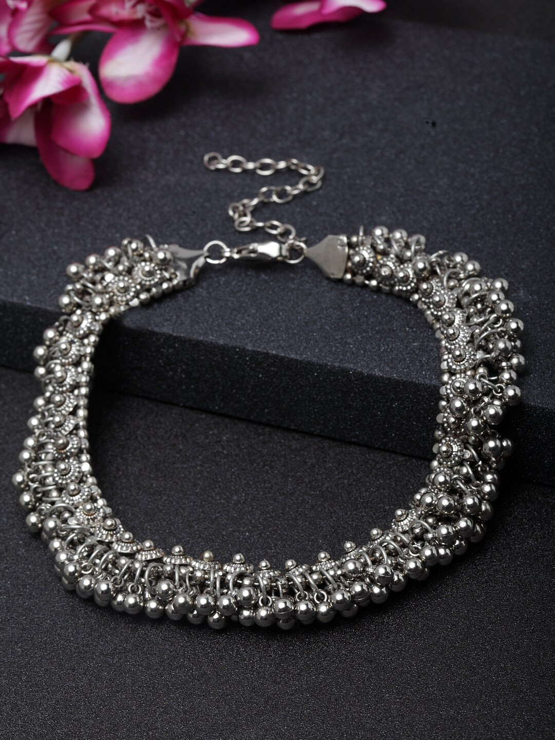 

Moedbuille Silver Plated Ghungroo Studded Tribal Oxidised Handcrafted Antique Choker