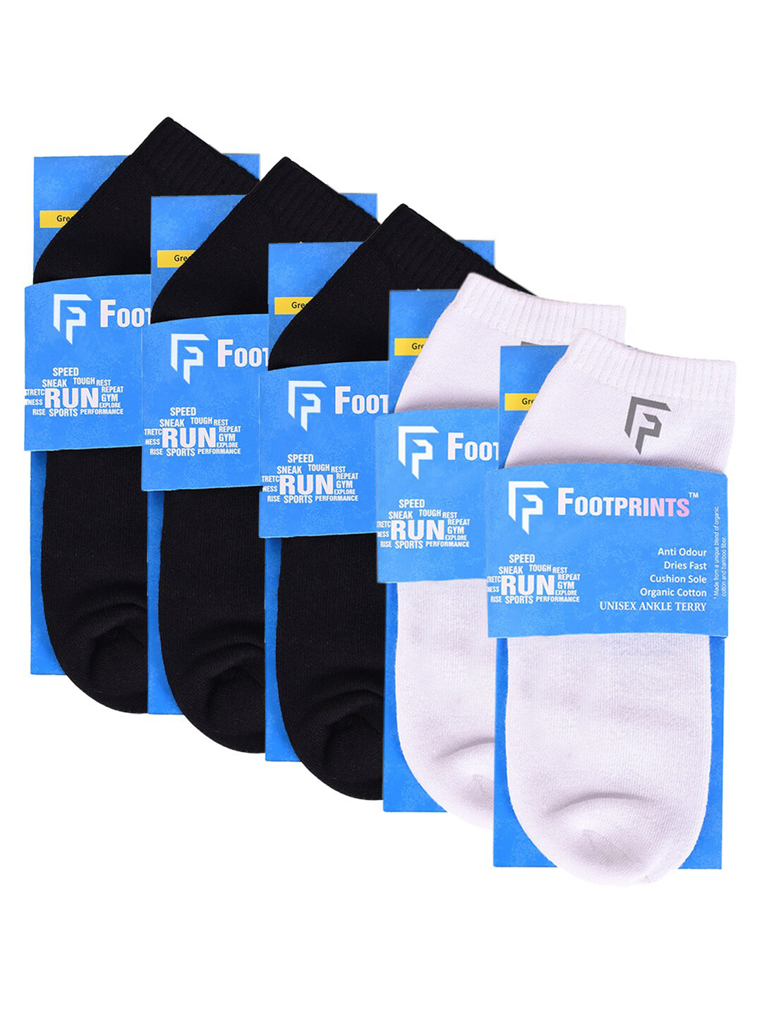 

FOOTPRINT 5 Pairs Unisex Anti Odour Organic Cotton Ankle-Length Terry Sports Bamboo Socks, White