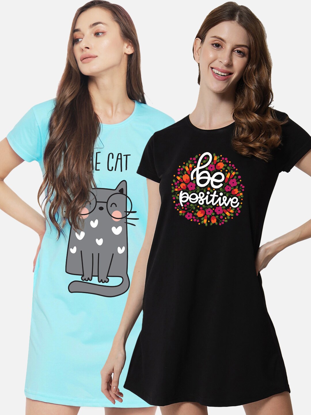 

FFLIRTYGO Black Printed Nightdress