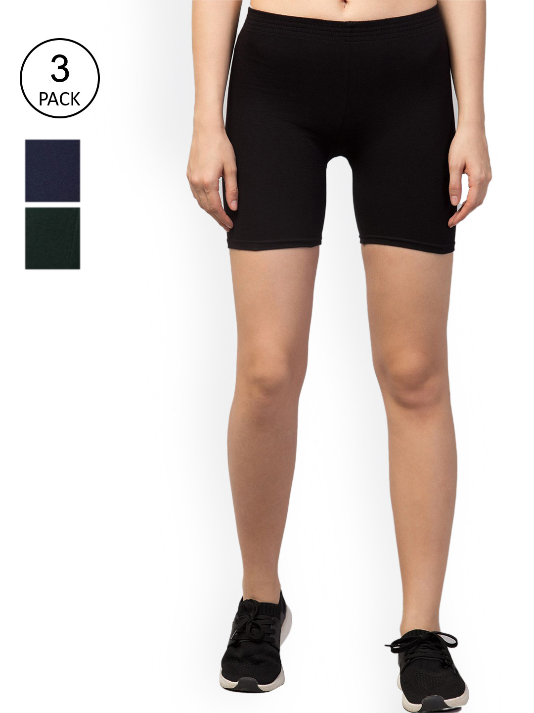 

Apraa & Parma Women Pack Of 3 Slim Fit Cycling Sports Shorts, Black