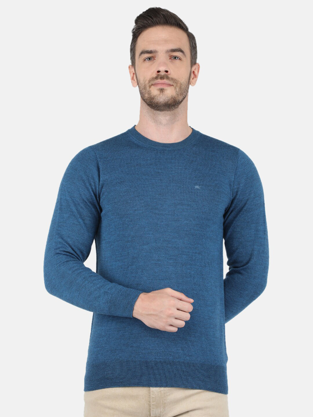 

Monte Carlo Men Blue Pure Wool Round Neck Pullover