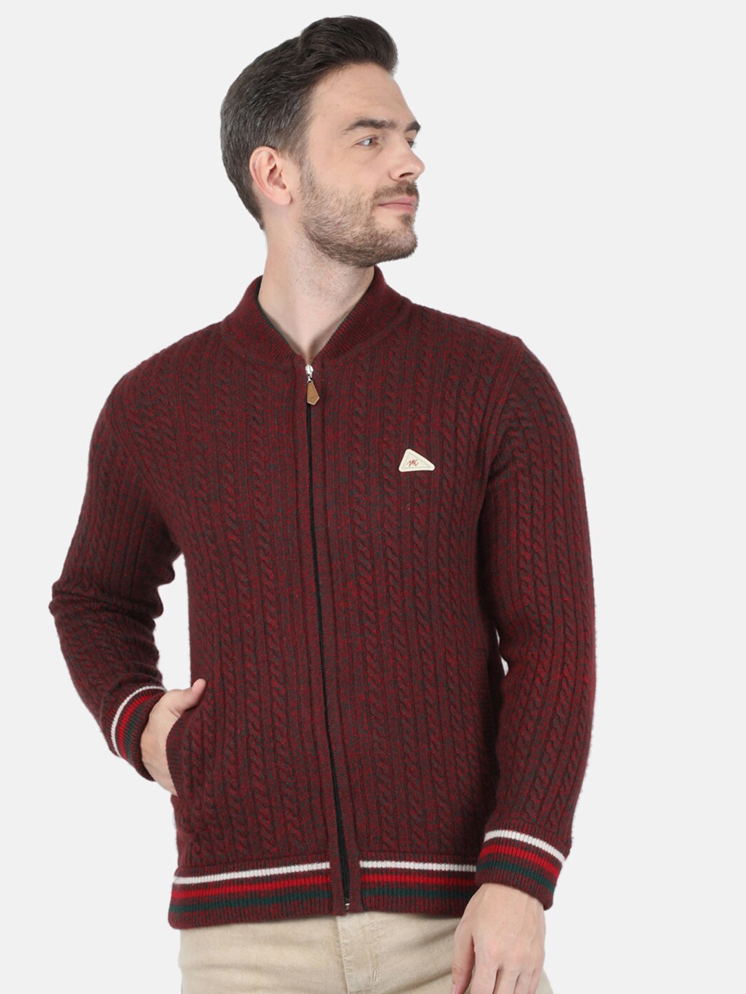 

Monte Carlo Men Maroon Pullover with Zip Detail