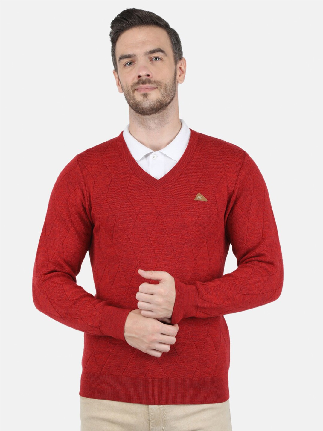 

Monte Carlo Men Red & White Cable Knit V Neck Pullover