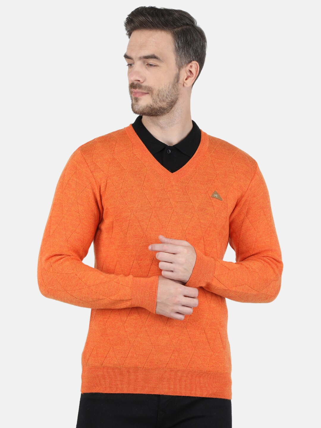 

Monte Carlo Men Orange Cable Knit V Neck Pullover