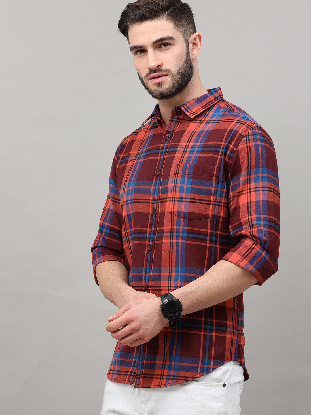 

HERE&NOW Men Maroon Slim Fit Tartan Checks Checked Casual Shirt