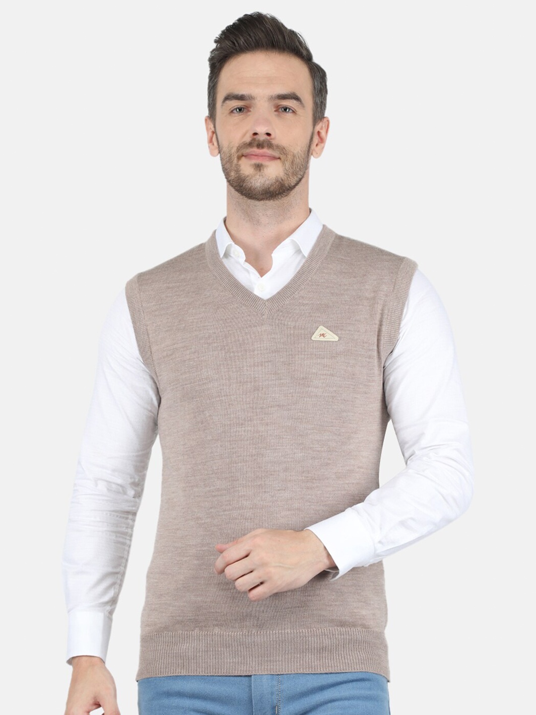 

Monte Carlo Men Beige Pure Wool V Neck Sweater Vest