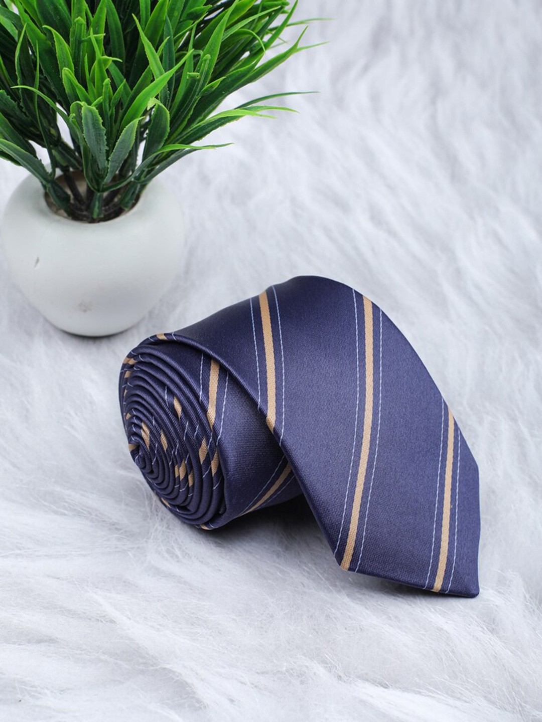 

ELLIS Men Blue & Beige Striped Broad Tie