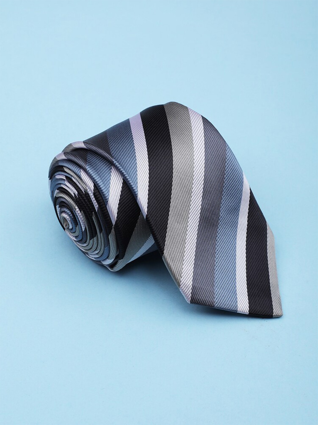 

ELLIS Men Black & White Striped Broad Tie