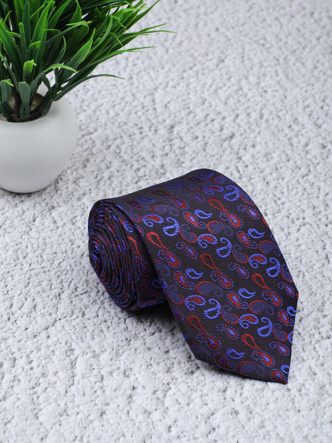 

ELLIS Men Black & Blue Paisley Woven Design Broad Tie