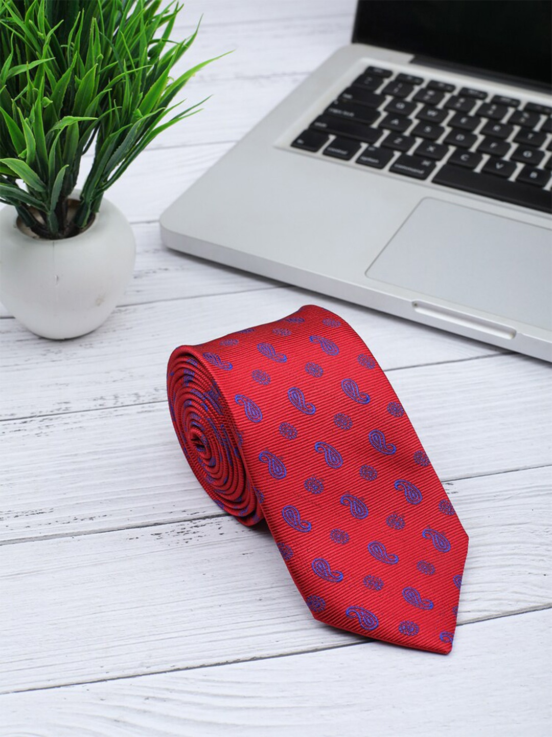 

ELLIS Men Red & Blue Woven Design Broad Tie