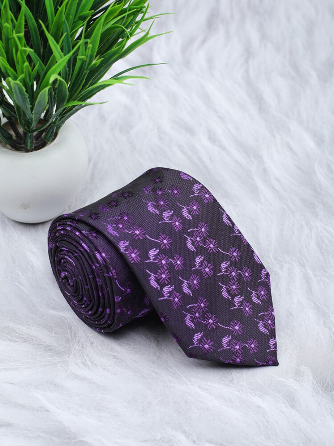 

ELLIS Men Black & Purple Woven Design Broad Tie