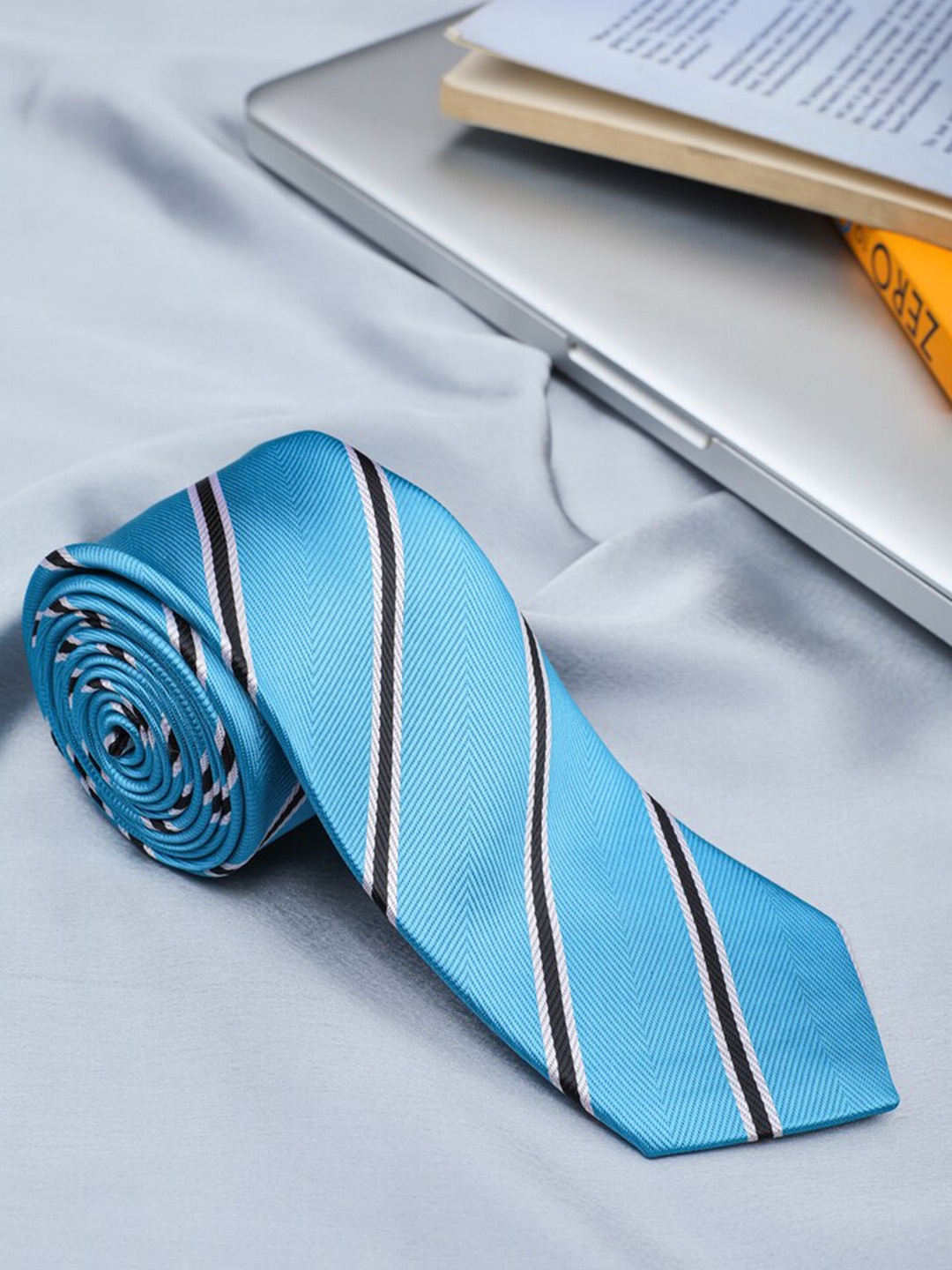 

ELLIS Men Blue & Black Striped Broad Tie