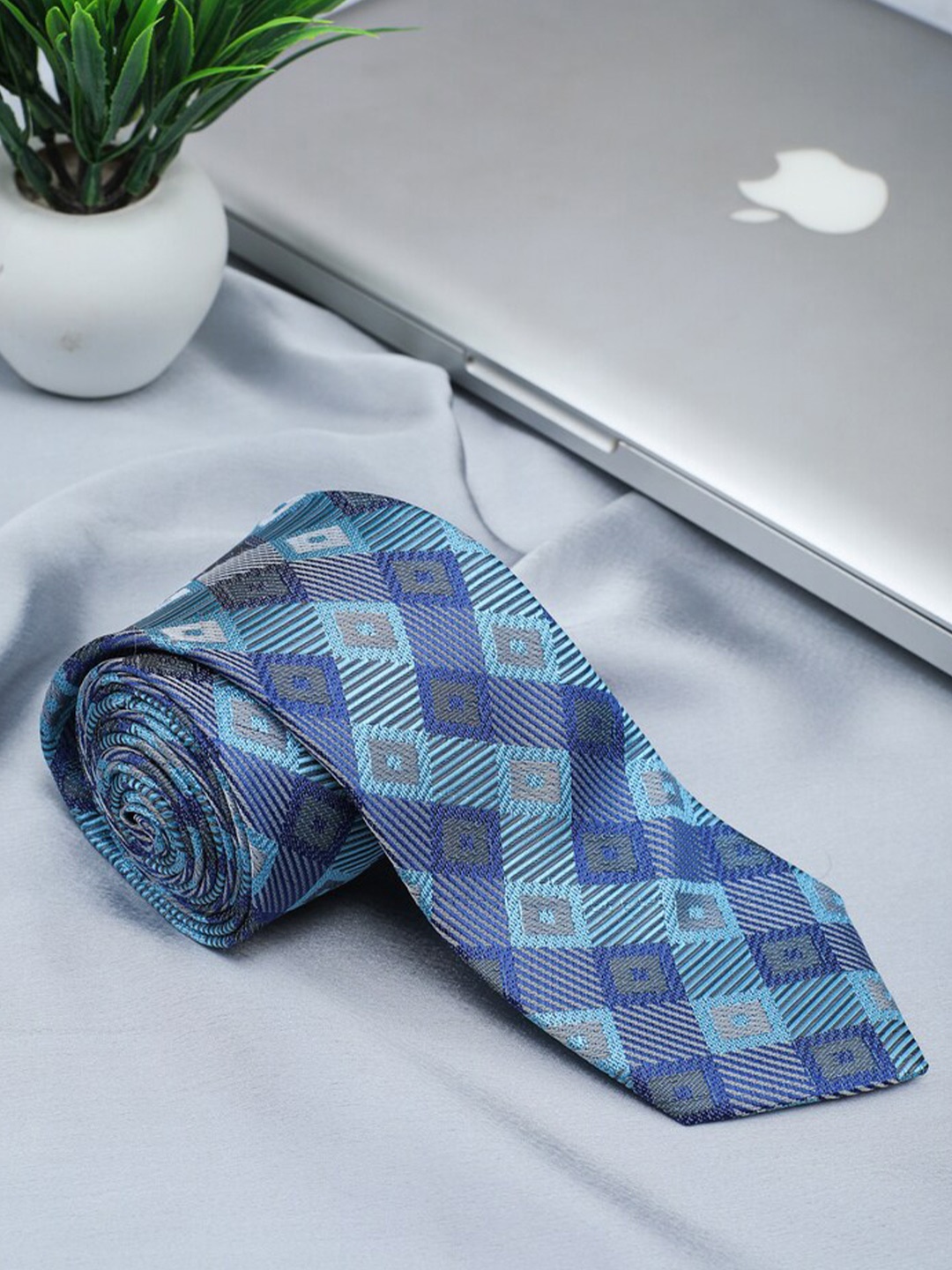 

ELLIS Men Blue & Grey Checked Broad Tie