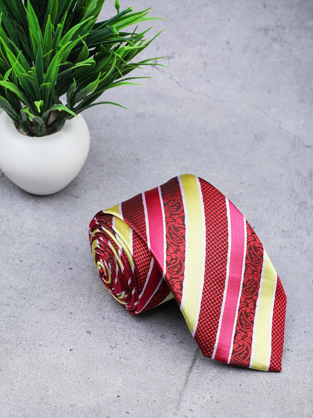 

ELLIS Men Red & Yellow Striped Broad Tie