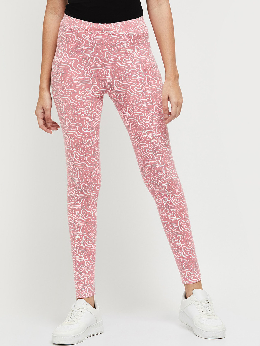 

max Women Pink Printed Ankle-Length Leggings