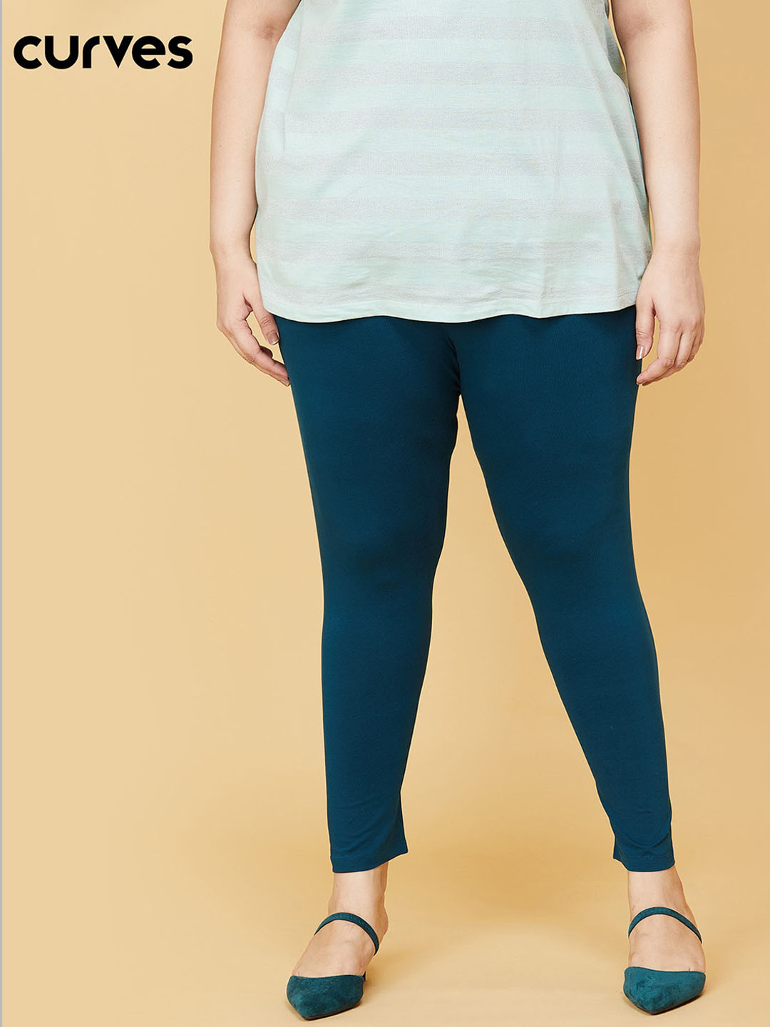 

max Women Plus Size Teal Solid Ankle Length Leggings