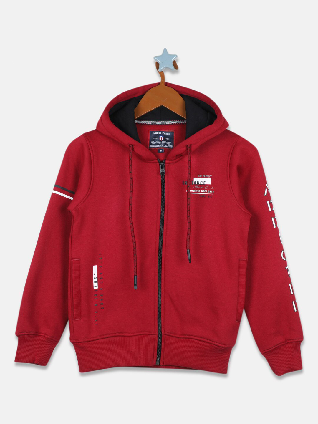 

Monte Carlo Boys Maroon Printed Hooded Sweatshirt