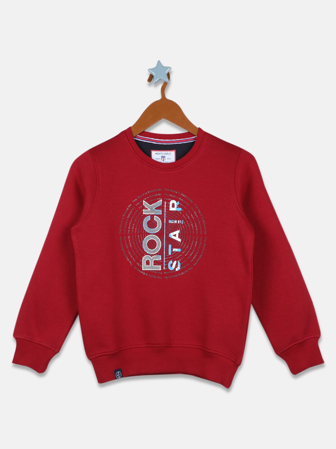 

Monte Carlo Boys Cotton Blend Maroon Print Round Neck Sweatshirt