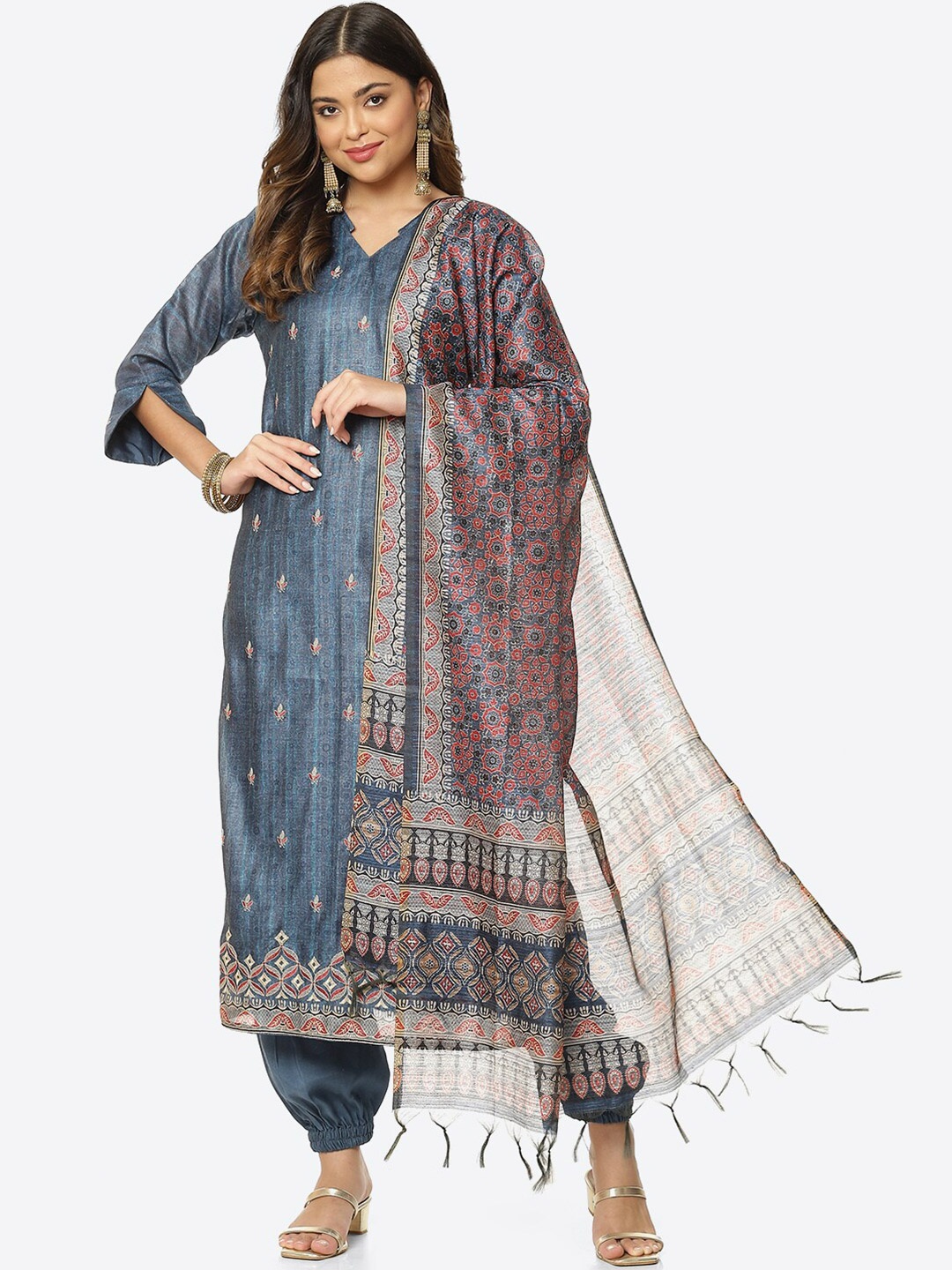 

Biba Blue & Red Embroidered Unstitched Dress Material