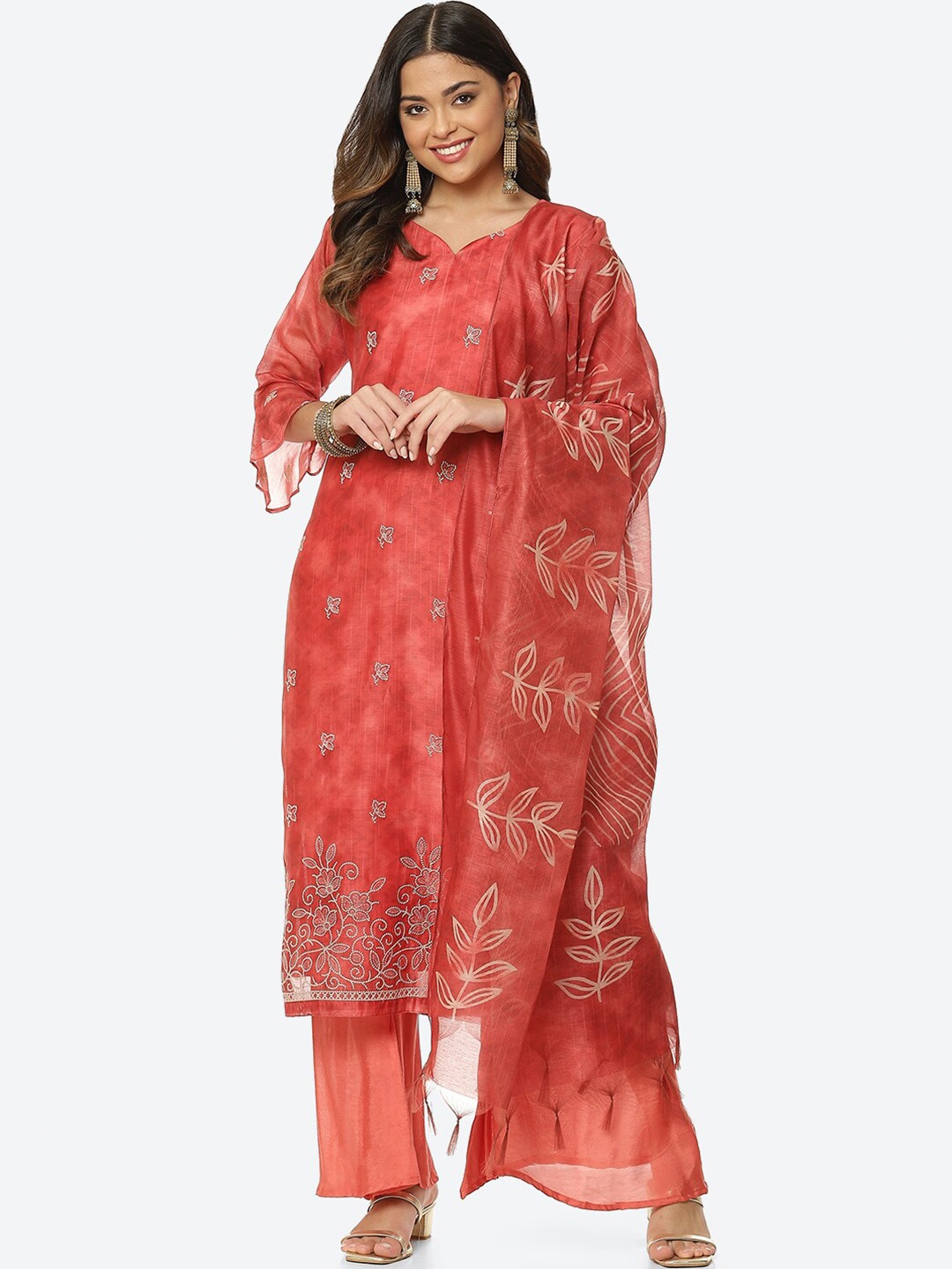 

Biba Peach-Coloured & White Embroidered Unstitched Dress Material