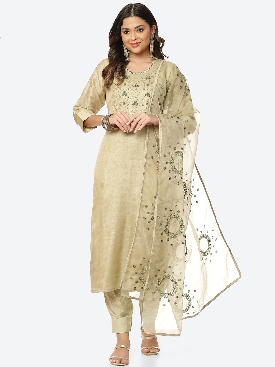 

Biba Women Green & Beige Embroidered Unstitched Dress Material