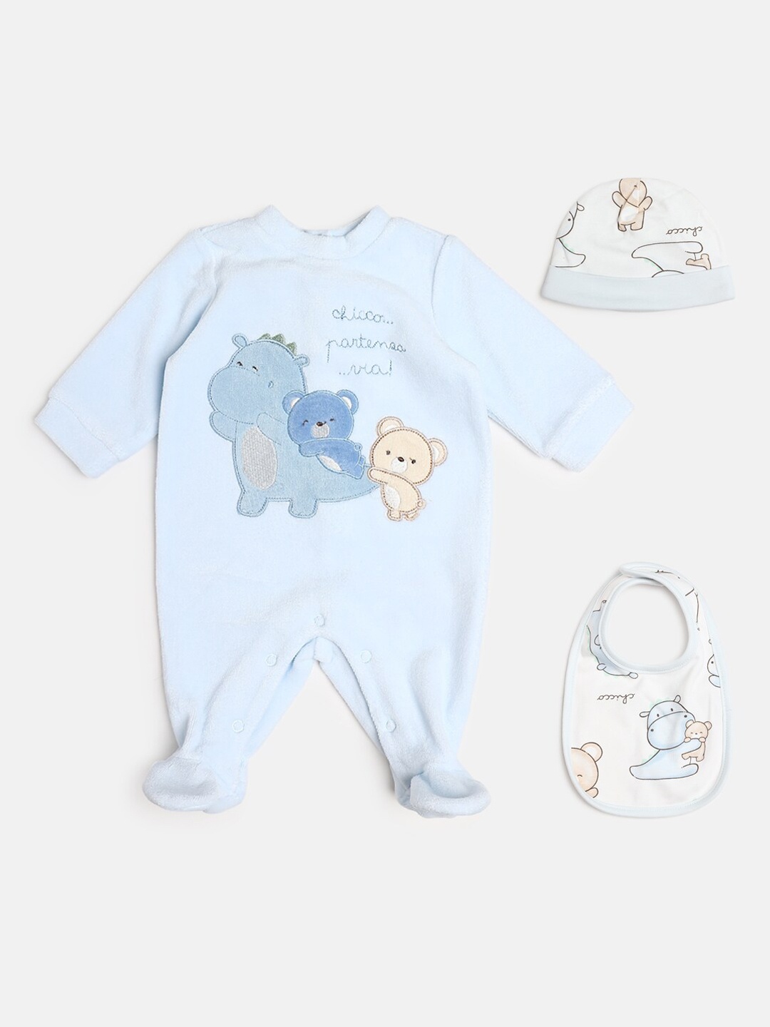 

Chicco Infant Pack Of 3 Blue & White Printed Baby Apparel Gift Set