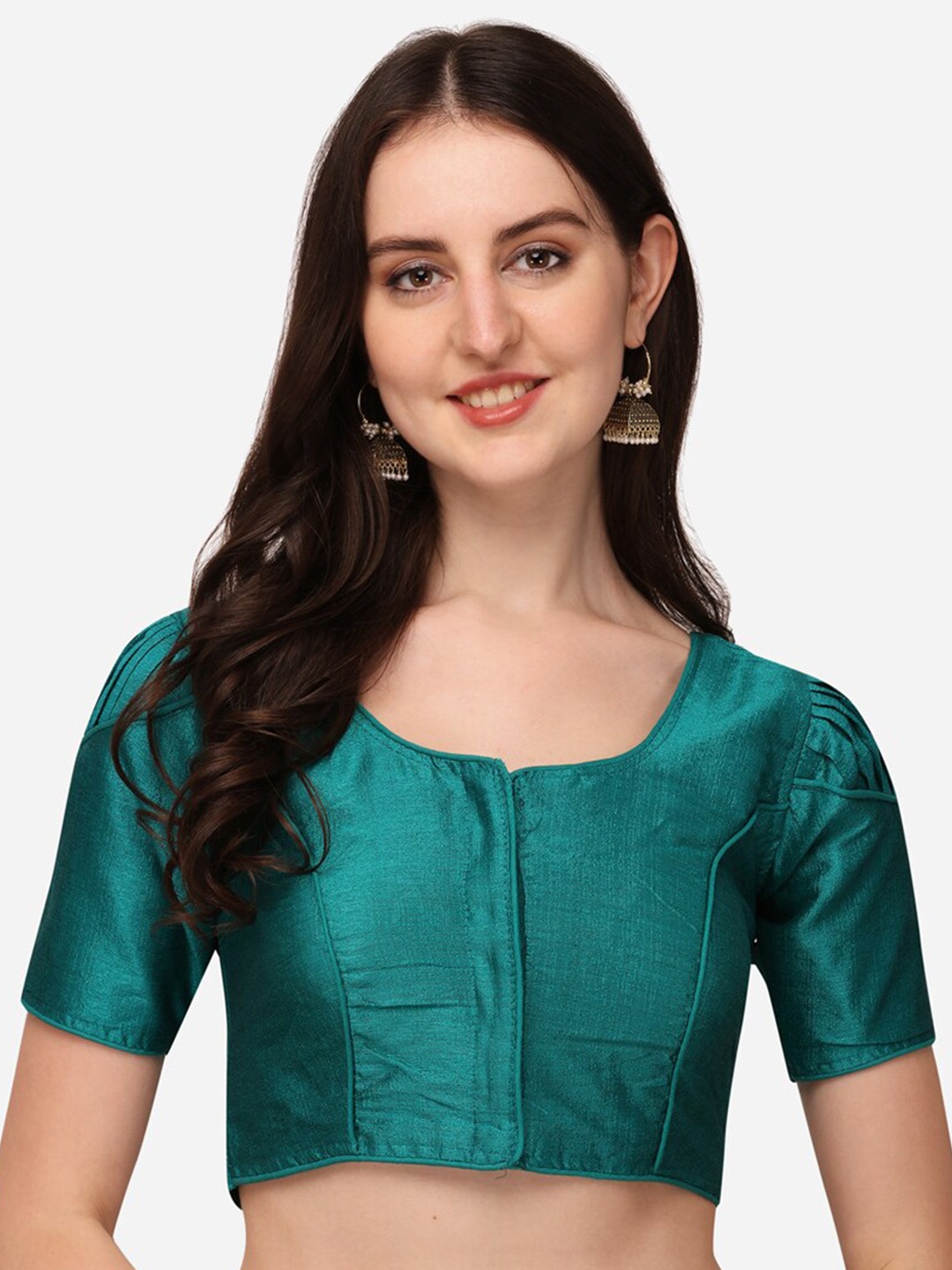 

PUJIA MILLS Women Tea-Coloured Solid Readymade Saree Blouse, Teal