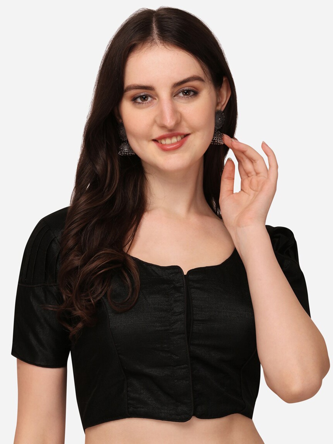 PUJIA MILLS Black Solid Saree Blouse