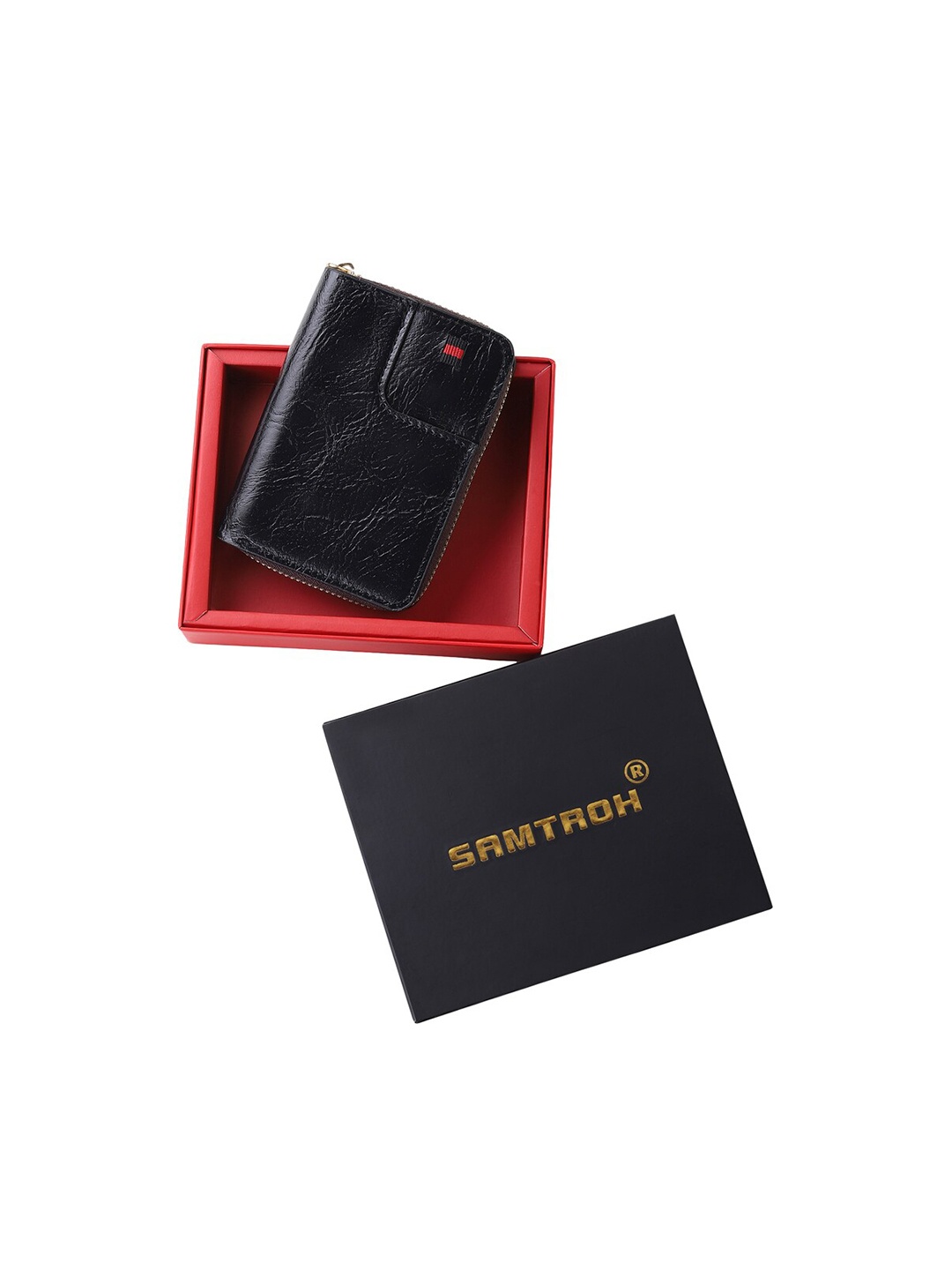 

SAMTROH Unisex Black Zip Detail Card Holder Wallet