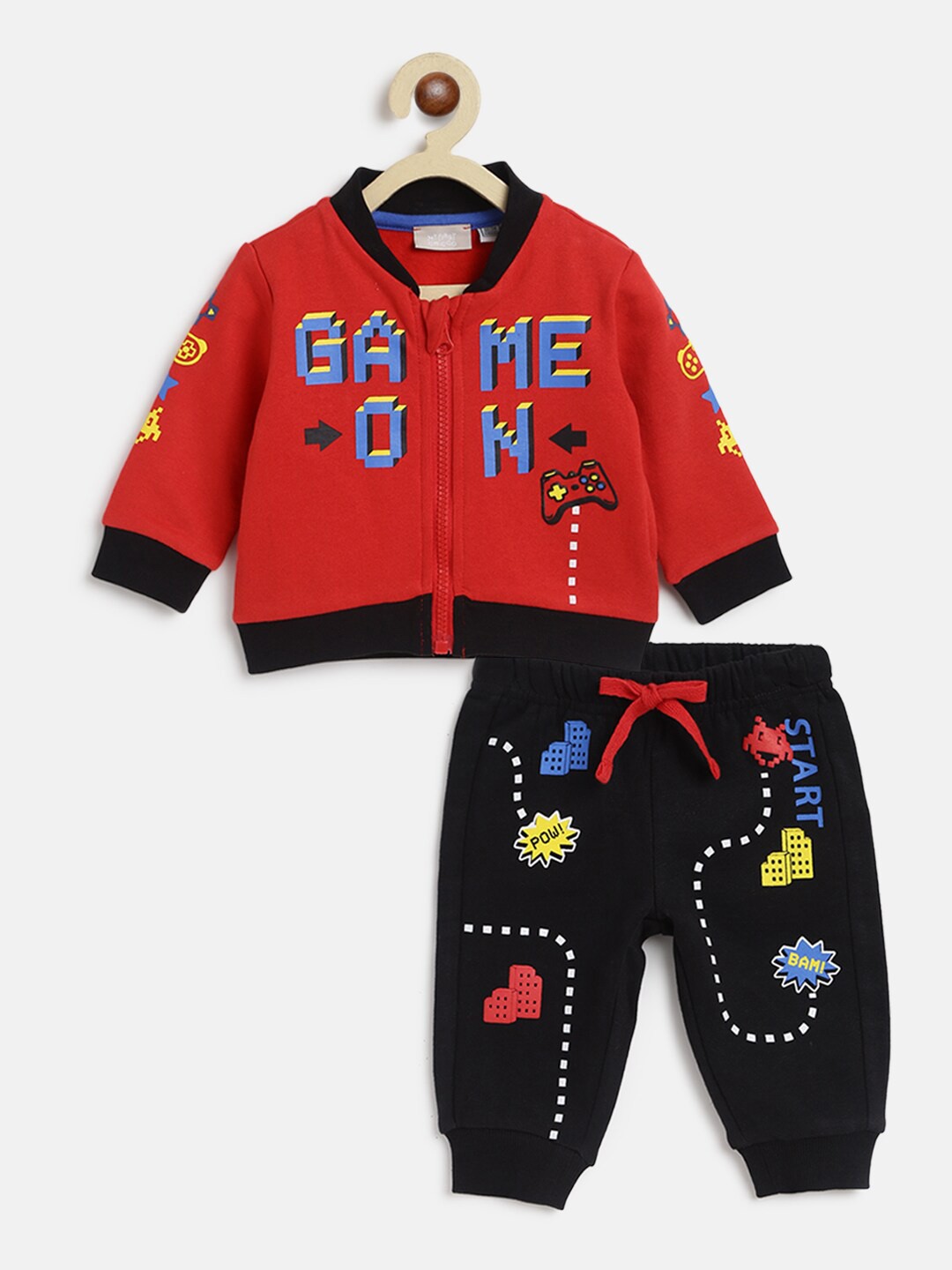 

Chicco Infants Red & Black Printed Cotton Tracksuits