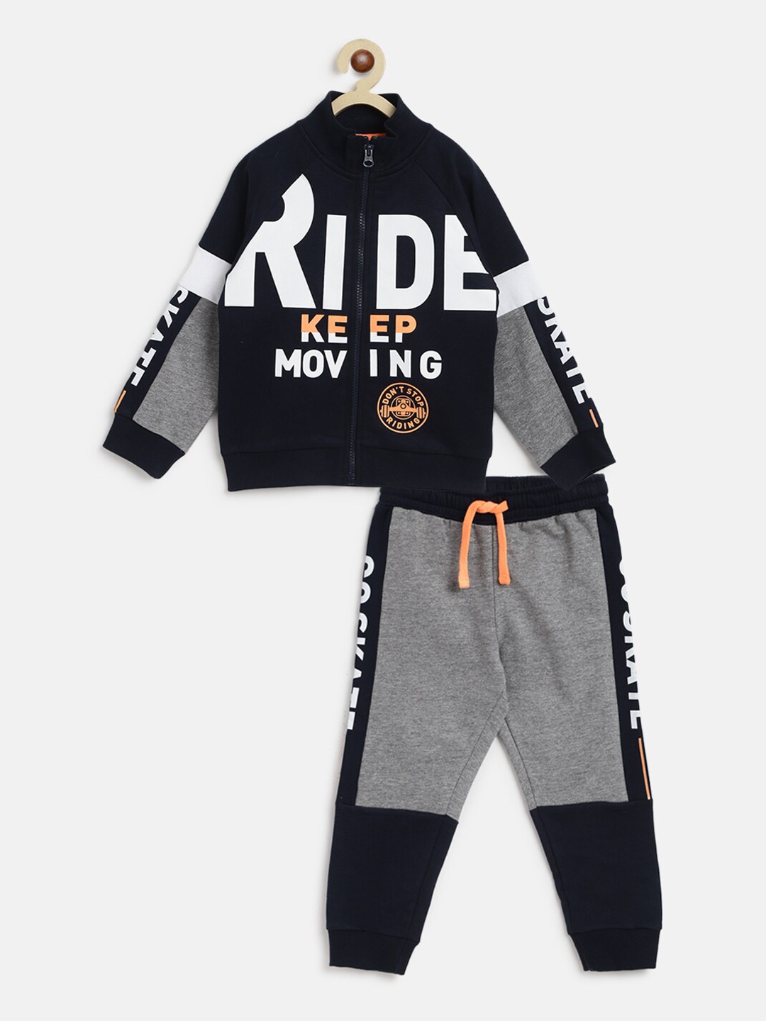 

Chicco Infant Boys Grey & Navy-Blue Printed Tracksuit