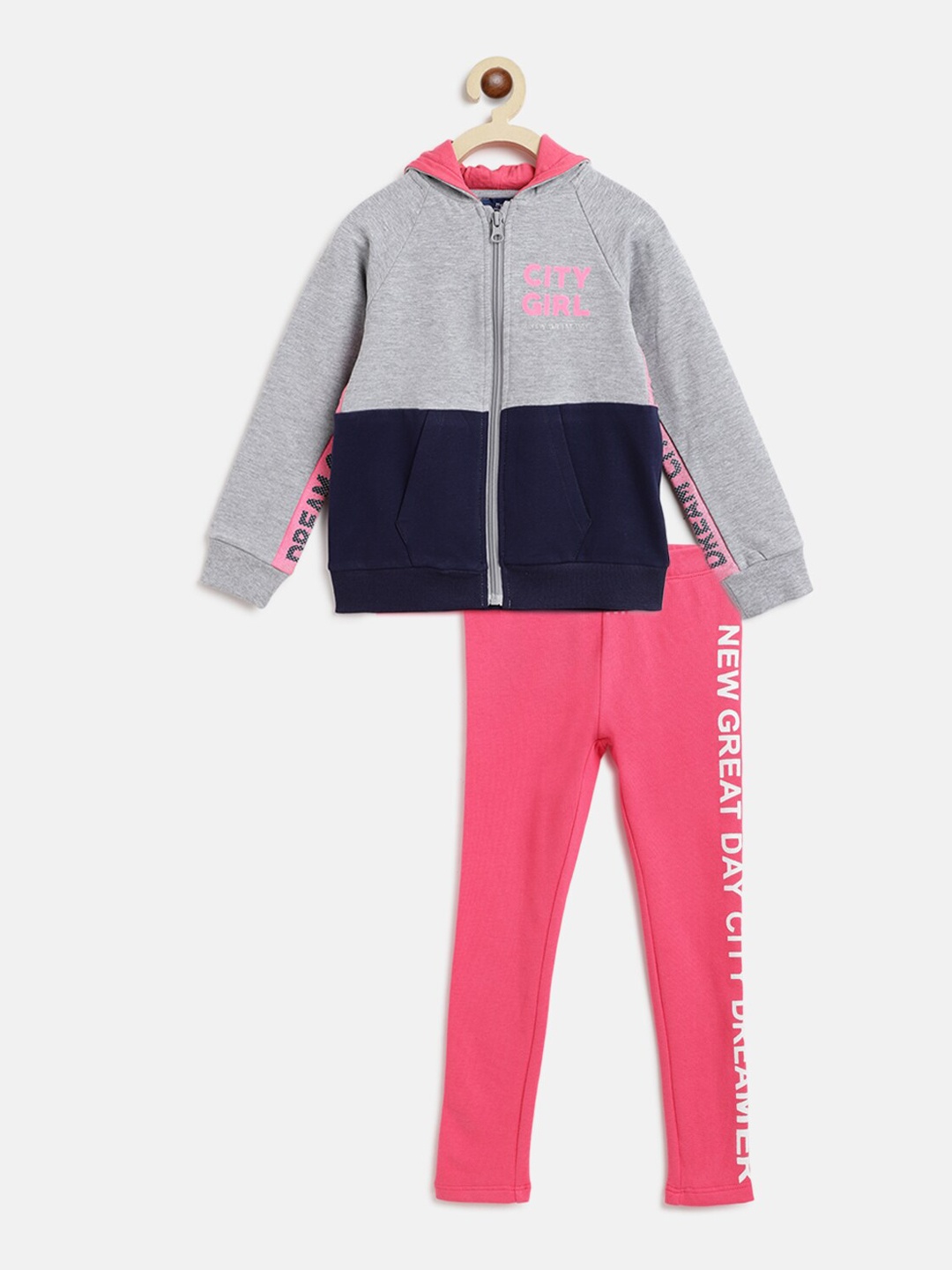 Chicco Infant Girls Grey & Pink Solid Tracksuits