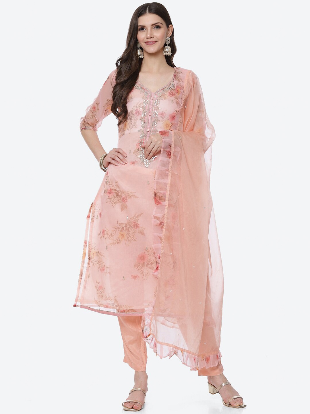 

Biba Pink Printed Organza Unstitched Dress Material