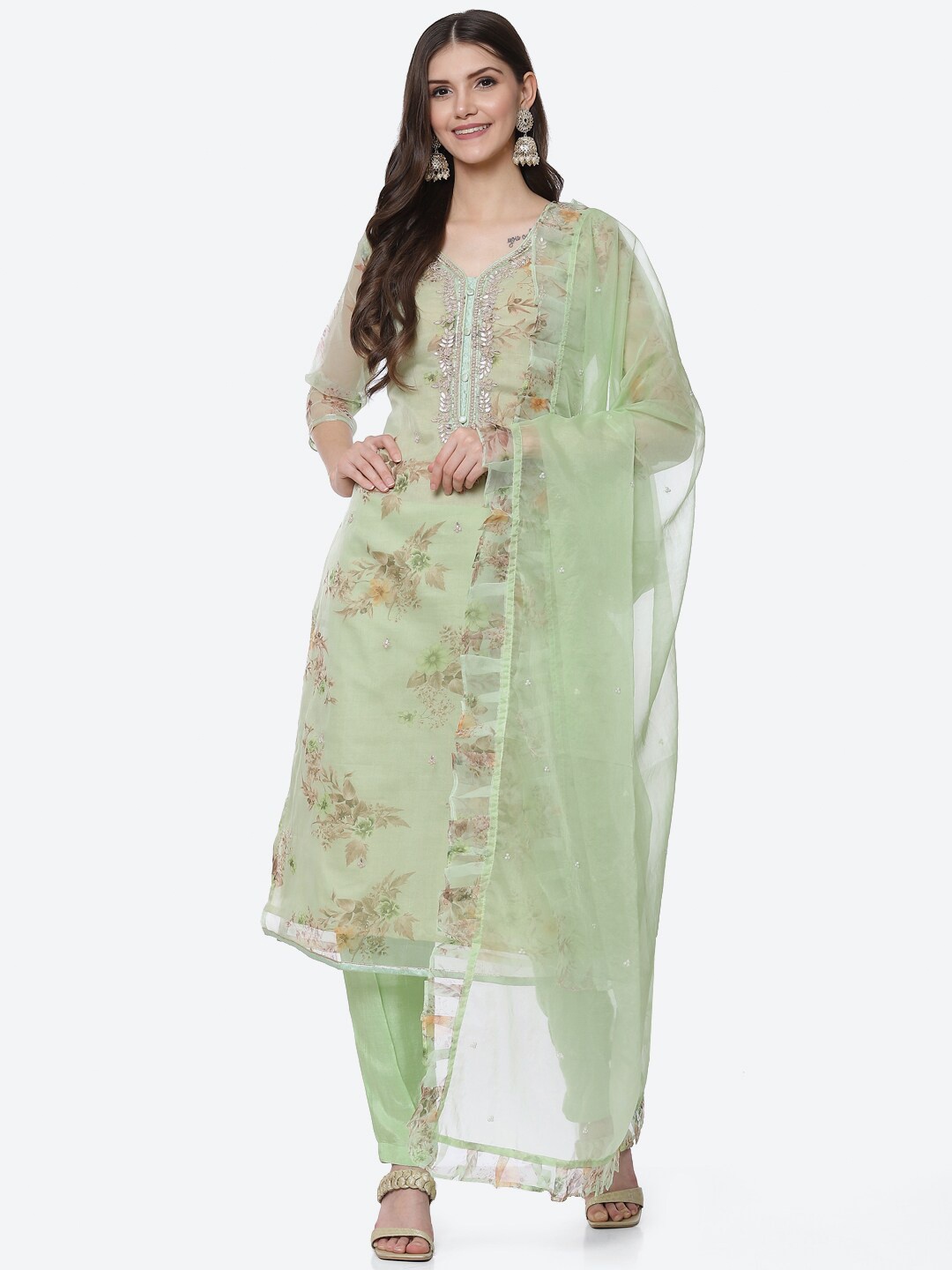 

Biba Green & Grey Printed Organza Unstitched Dress Material