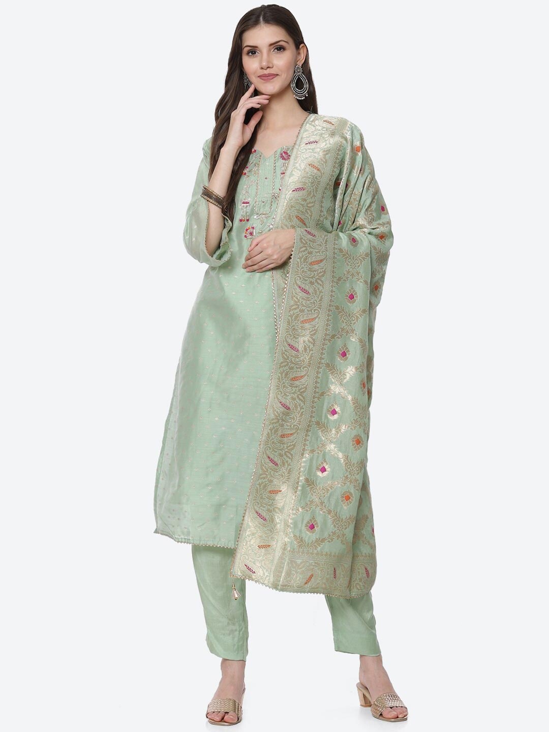 

Biba Green & Red Unstitched Dress Material