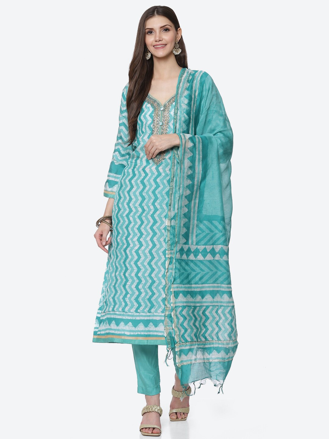 

Biba Women Blue & White Printed Unstitched Dress Material