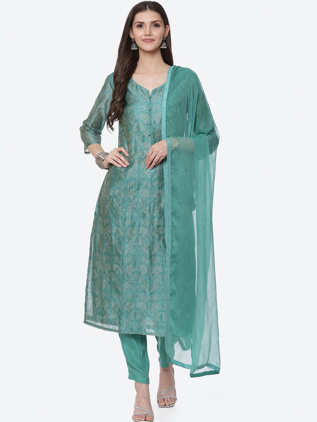 

Biba Green Unstitched Dress Material