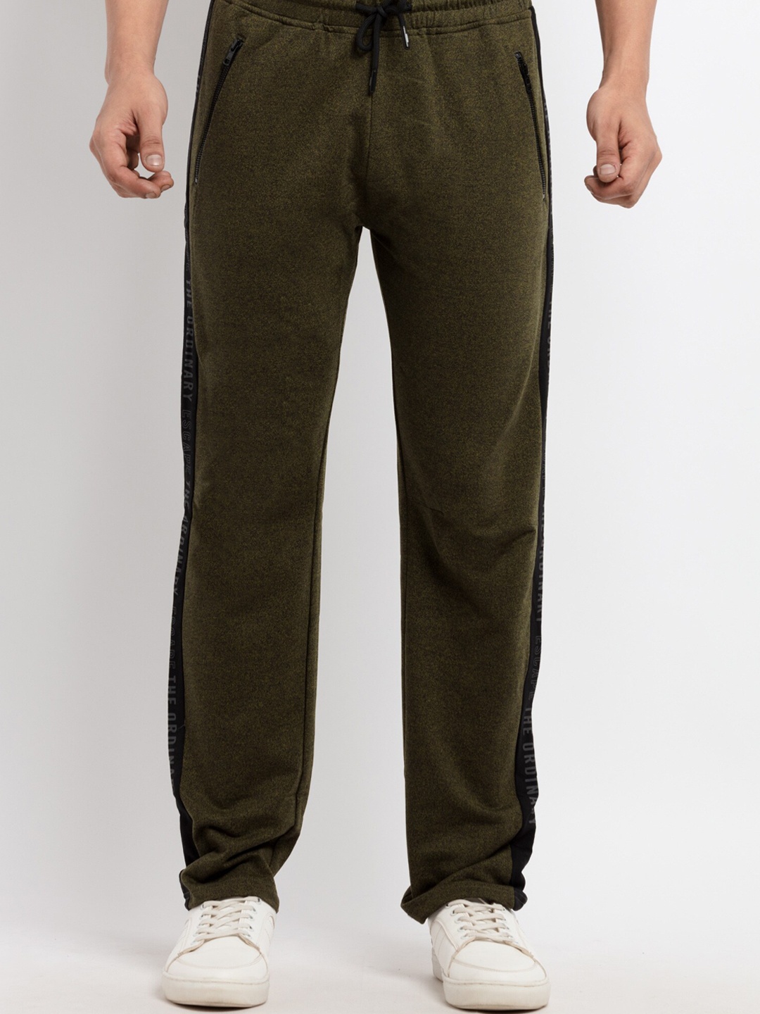 

Status Quo Men Olive Green Solid Cotton Track Pants