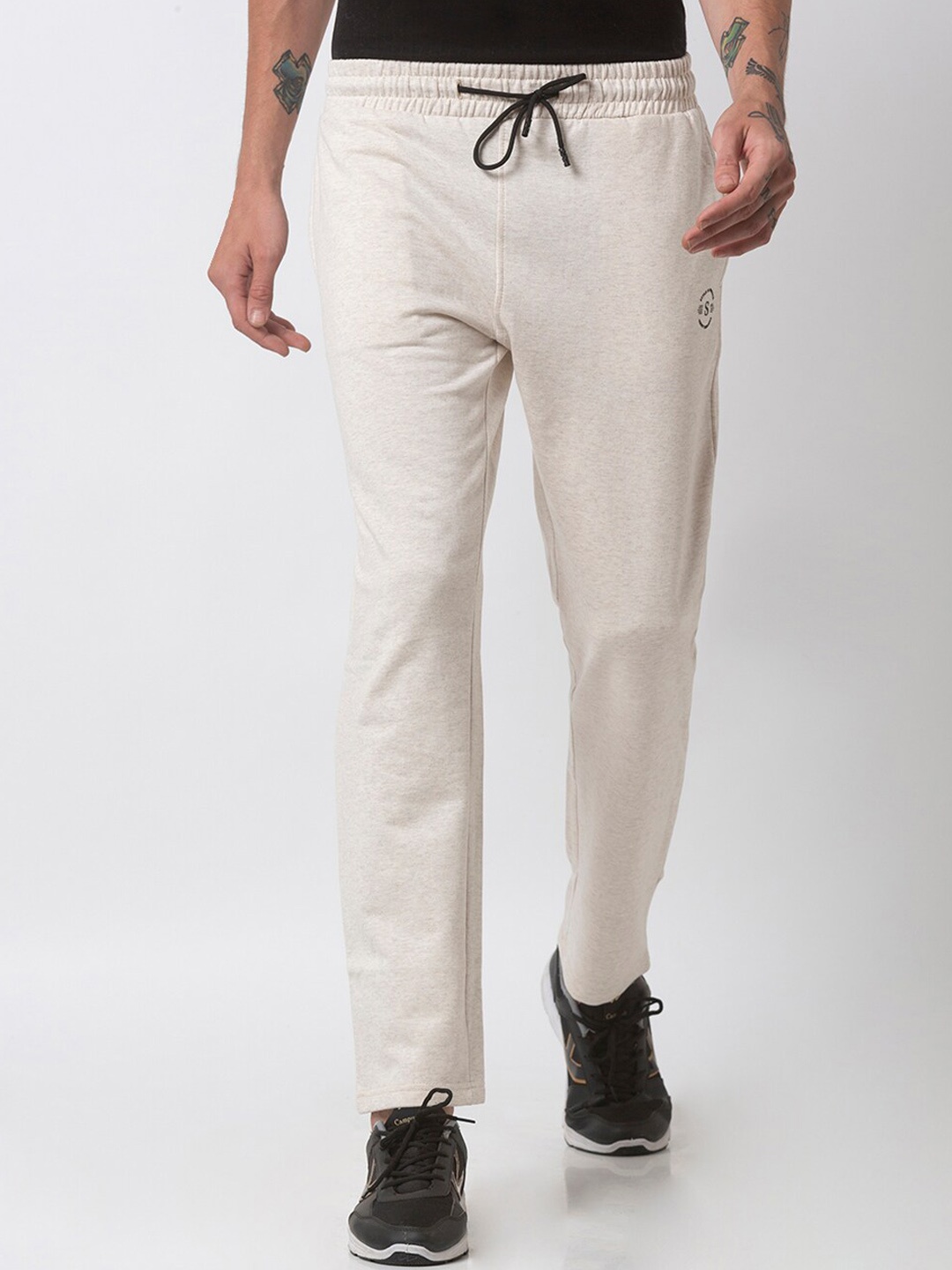 

Status Quo Men Cream Colored Solid Cotton Slim Fit Track Pants