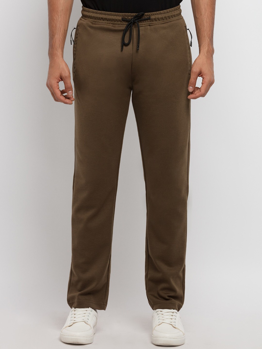 

Status Quo Men Olive-Green Solid Cotton Track Pants