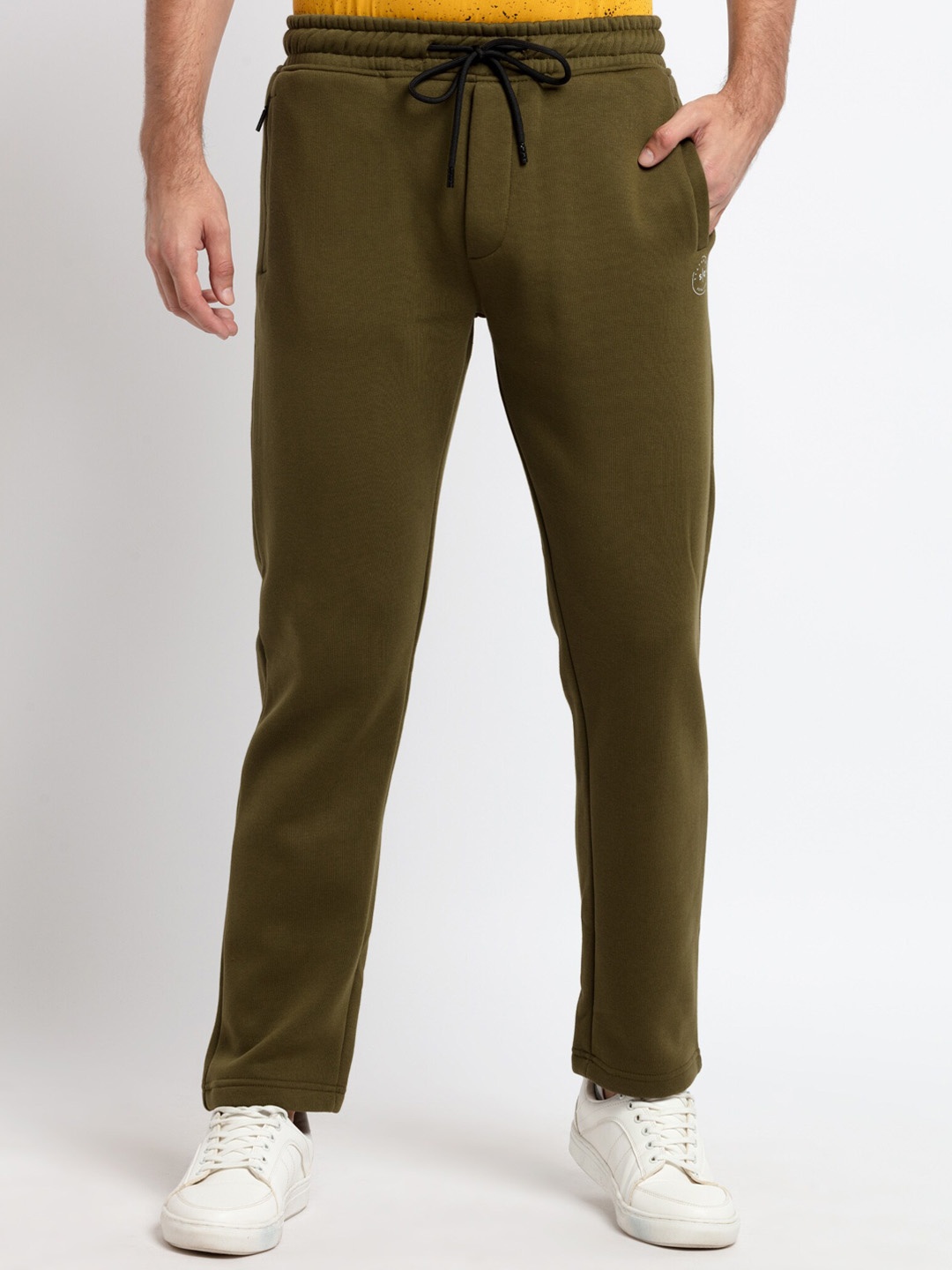

Status Quo Men Olive Green Solid Cotton Track Pants