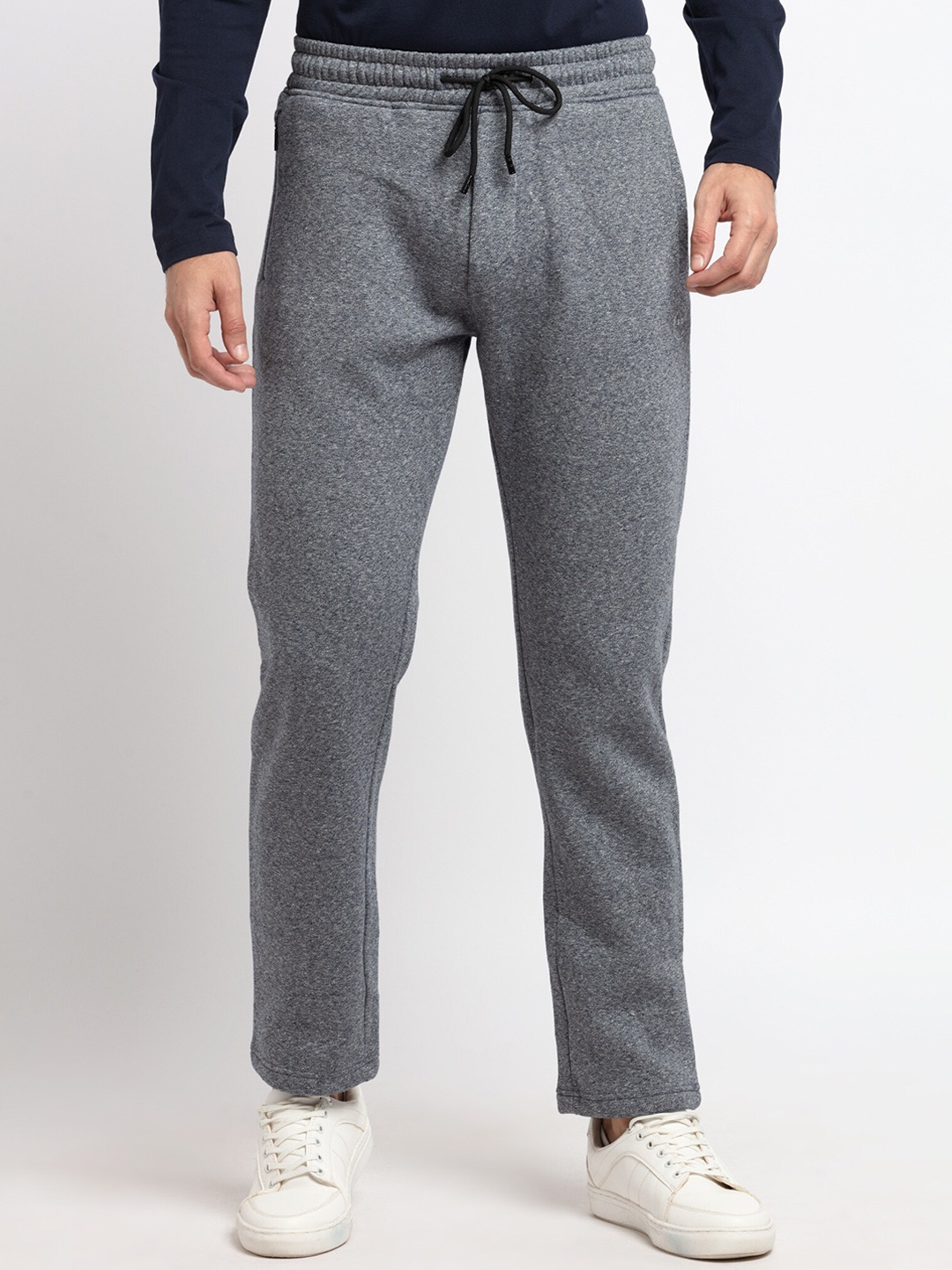 

Status Quo Men Grey Solid Cotton Track Pants, Navy blue